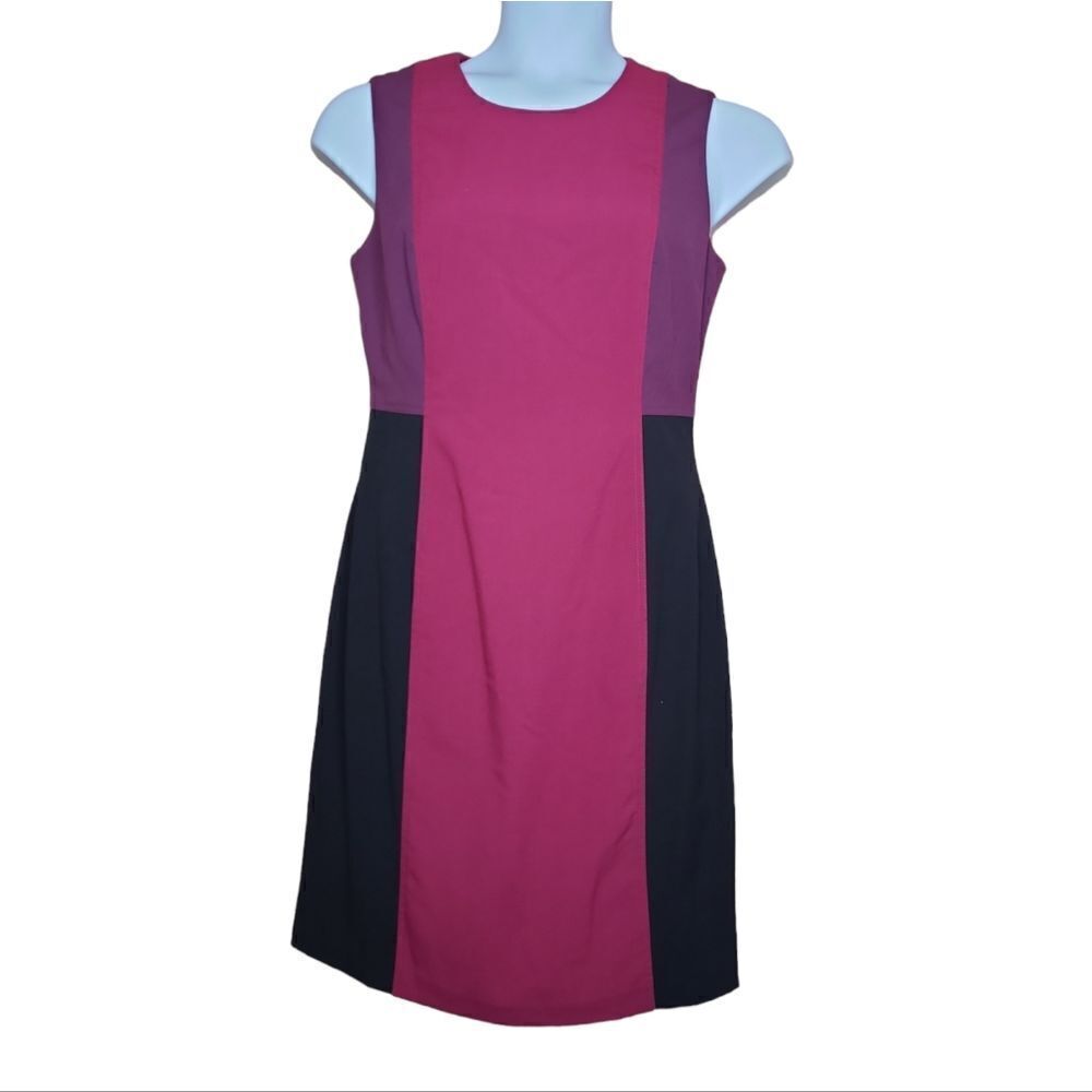 NEW Calvin Klein color block pink‎ sleeveless beet combo office dress 8